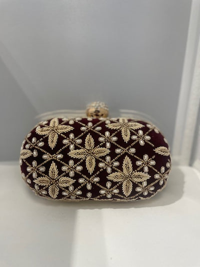 Rina Velvet Clutch Bag with Hand Embroidered Motifs