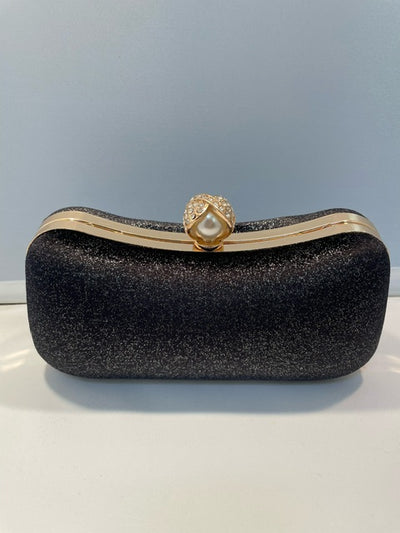 Black Sparkle Clutch with Pearl Accent